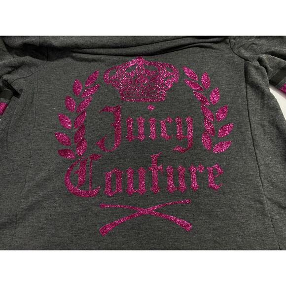 Juicy Couture Zip Hoodie Size Large Dark Gray Pink Glitter Crown Logo Y2K Style - Picture 5 of 8